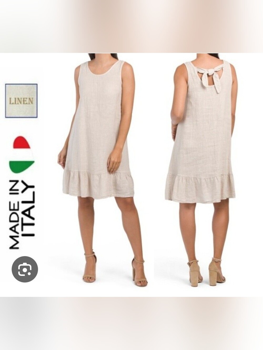 Sleeveless Linen Mini Dress with Back Tie in Light Beige